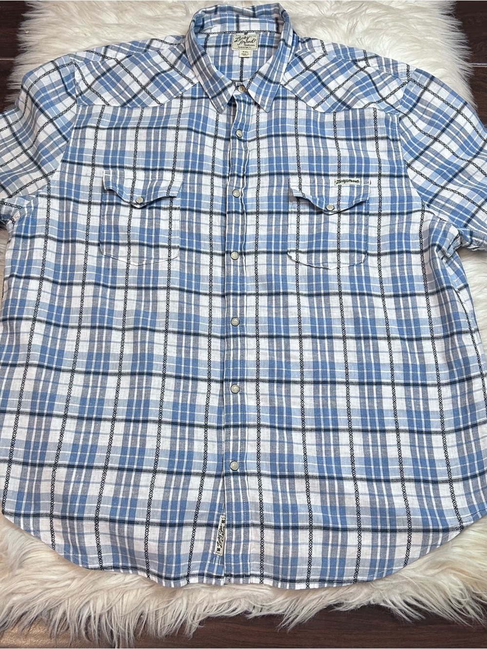 Lucky Brand Western Pearl Snap Button Front Short Sleeve Men’s XXL Blue Plaid